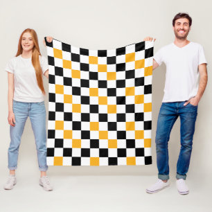 Cobertor De Velo Padrão de xadrez amarelo preto e branco Design