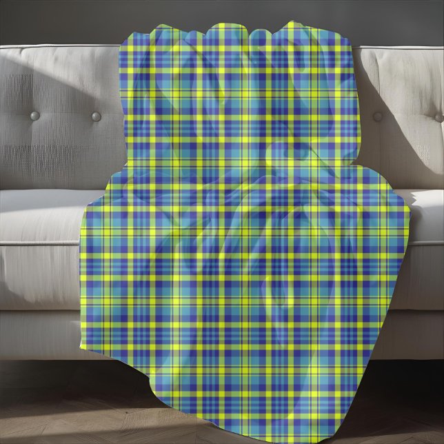 Cobertor De Velo Padrão de Xadrez de Tartan Verde Azul (Blue Yellow Green Tartan Plaid Pattern Fleece Blanket)