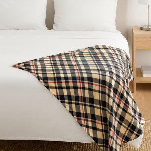 Cobertor De Velo Padrão de Xadrez Preta do Beige Vermelho Chic