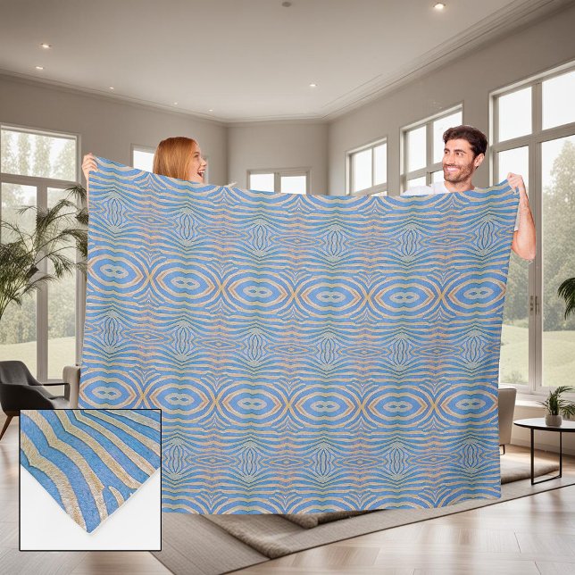Cobertor De Velo Padrão de zebra azul e dourado texturizado e simét (Criador carregado)