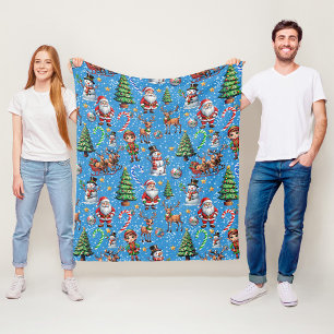 Cobertor De Velo Padrão Decorativo de Natal com Fundo Azul