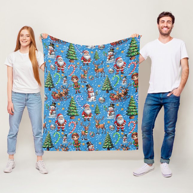Cobertor De Velo Padrão Decorativo de Natal com Fundo Azul (Criador carregado)