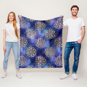 Cobertor De Velo Padrão Dharma Mandala da Galáxia Dourada e Azul