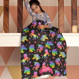 Cobertor De Velo Padrão do Unicórn Arco-Íris com Nome