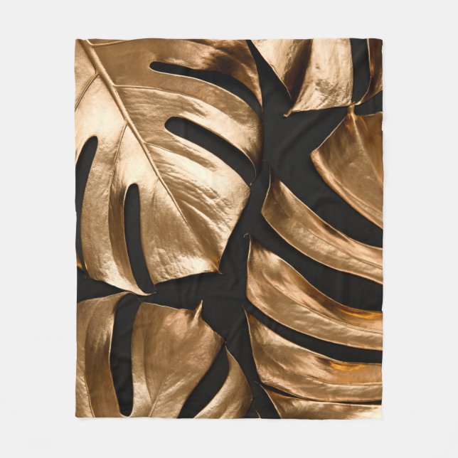 Cobertor De Velo padrão Dourado das folhas de monstera (Frente)
