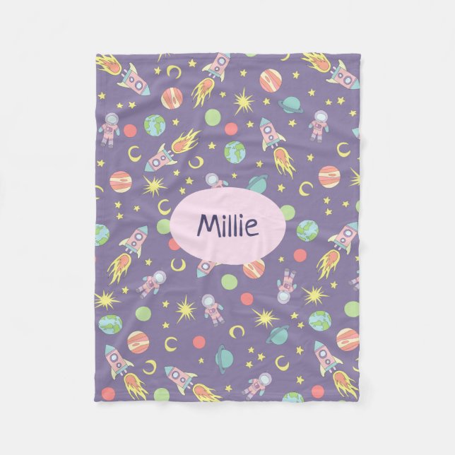 Cobertor De Velo Padrão e nome do espaço para barcos roxos da menin (Frente)
