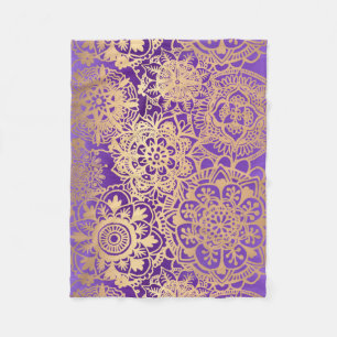 Cobertor De Velo Padrão Elegante de Roxo e Dourado de Mandala