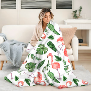 Cobertor De Velo Padrão Flamingo Rosa Tropical v2