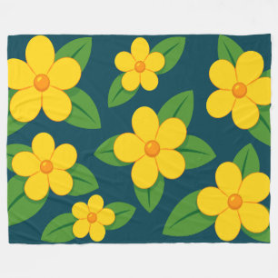Cobertor De Velo Padrão Floral Amarelo Brilhante com Folhas Verdes