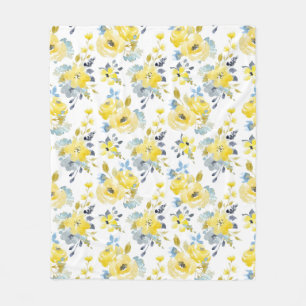 Cobertor De Velo Padrão Floral Amarelo de Aquarela