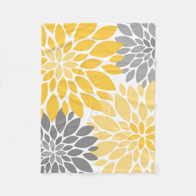 Cobertor De Velo Padrão Floral Amarelo e Cinza (Frente)