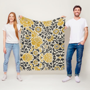 Cobertor De Velo Padrão floral amarelo e preto estilo vintage