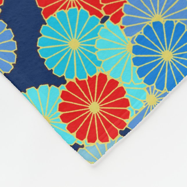 Cobertor De Velo Padrão floral Art Deco - azul, turquesa e vermelho (Quina)