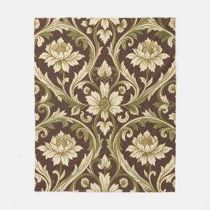 Cobertor De Velo Padrão Floral Art Nouveau Creme Verde Ondulado