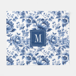 Cobertor De Velo Padrão Floral Azul da Vintagem do Monograma