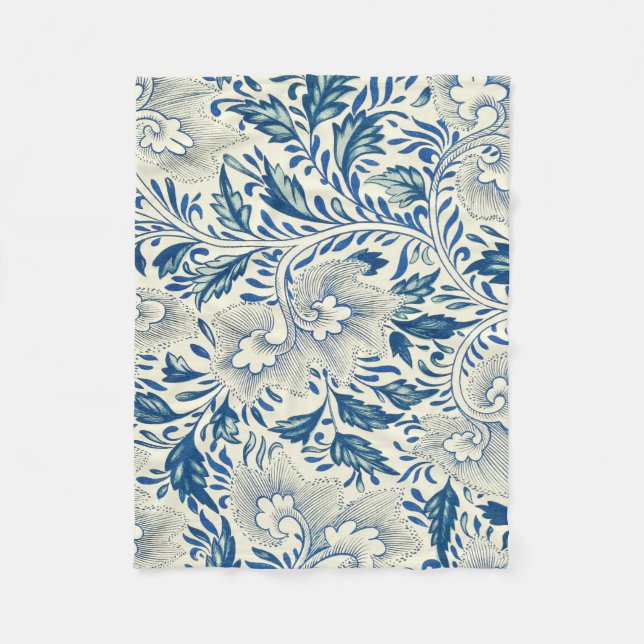 Cobertor De Velo Padrão Floral Azul Design Asiático Antiquado (Frente)