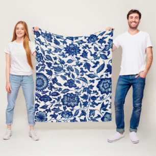 Cobertor De Velo Padrão Floral Azul Elegante - Folheto de Folha Mol