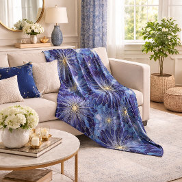 Cobertor De Velo Padrão Floral Azul Moderno Dourado