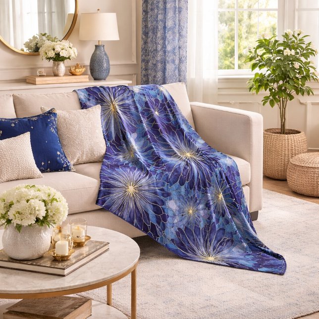 Cobertor De Velo Padrão Floral Azul Moderno Dourado (Criador carregado)