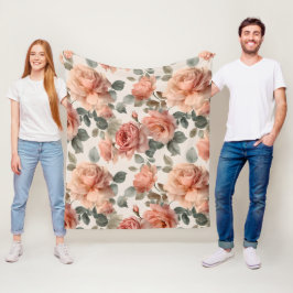 Cobertor De Velo Padrão Floral Bege Rosa Suave Aquarela