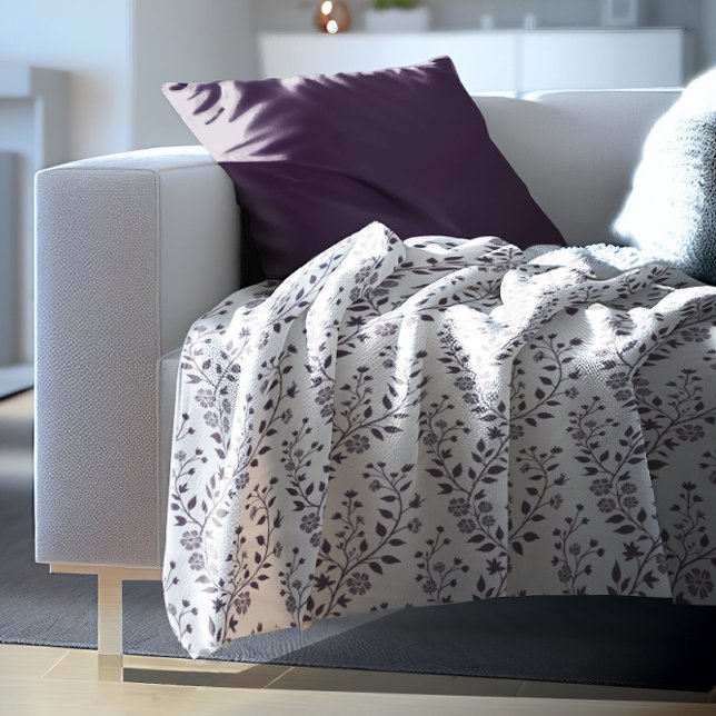 Cobertor De Velo Padrão Floral Boho Moderno Ameixa Branco (Criador carregado)