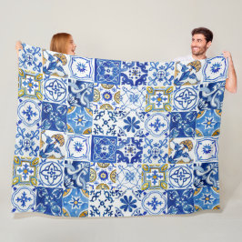 Cobertor De Velo Padrão Floral Branco e Amarelo do Mediterrâneo Azu