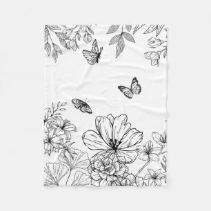 Cobertor De Velo Padrão Floral Branco e Preto Minimalista Moderno