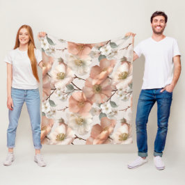 Cobertor De Velo Padrão Floral Branco Flor de Pêssego Macio Românti