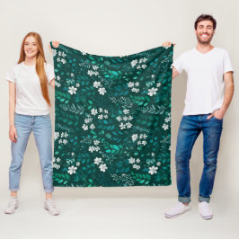 Cobertor De Velo Padrão Floral Branco Folha Esmeralda Elegante