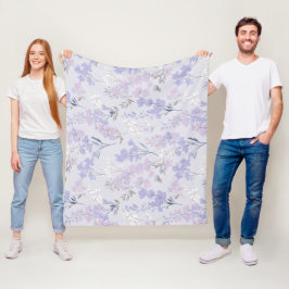 Cobertor De Velo Padrão Floral Branco Lavanda Roxa Suave