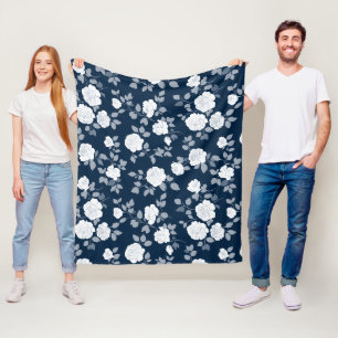 Cobertor De Velo Padrão Floral Branco Rosa Azul Marinho Elegante