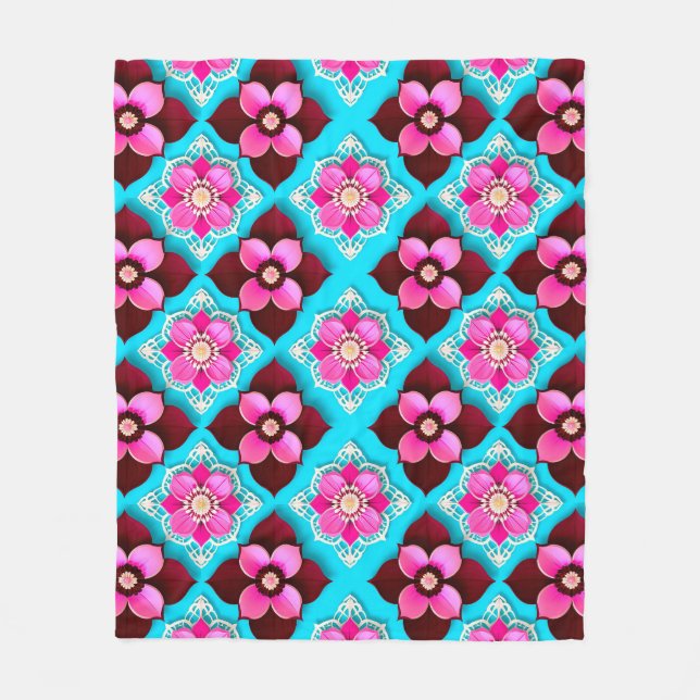 Cobertor De Velo Padrão Floral Brilhante com Flores Rosas (Frente)