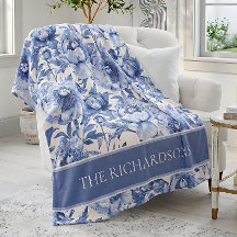 Padrão Floral Chinoiserie Azul e Branco Personaliz