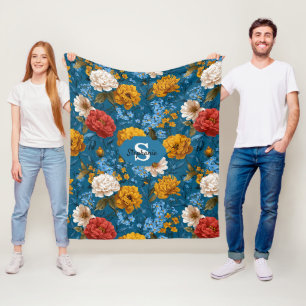 Cobertor De Velo Padrão Floral Colorido Rustic Vintage em Azul