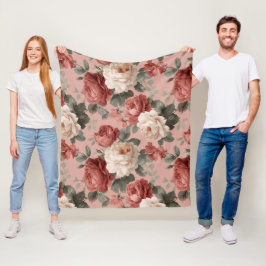 Cobertor De Velo Padrão Floral Creme Rosa Empoeirado Vintage