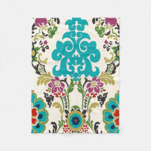 Cobertor De Velo Padrão Floral Damask Plum Turquoise