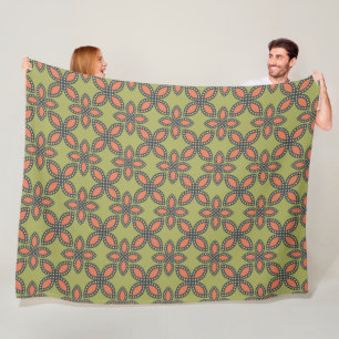 Cobertor De Velo Padrão Floral de Abstrato cor verde e laranja retr