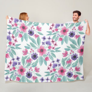 Cobertor De Velo Padrão Floral de Cor de Água do Teal Púrpura Girly