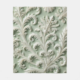 Cobertor De Velo Padrão Floral de Damasco Branco Padrão Verde Suave