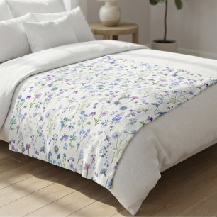 Cobertor De Velo Padrão Floral de Flor Silvestre Roxa Azul Aquarela