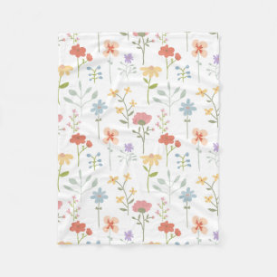Cobertor De Velo Padrão Floral de Flores Selvagens de Aquarela