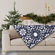 Padrão Floral de Folha marinho Azul e Branco