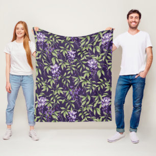 Cobertor De Velo Padrão Floral de Folhas Verdes e Wisteria