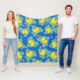 Cobertor De Velo Padrão Floral de Limões Azuis e Amarelos de Verão