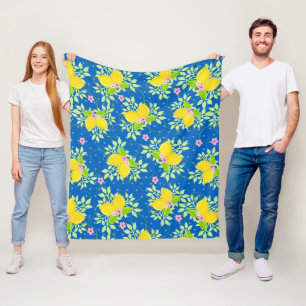 Cobertor De Velo Padrão Floral de Limões Azuis e Amarelos de Verão