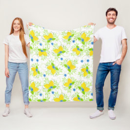 Cobertor De Velo Padrão Floral de Limões Brancos e Amarelos de Verã