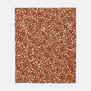 Cobertor De Velo Padrão Floral de Luxo Rosa Burgundy e Dourado