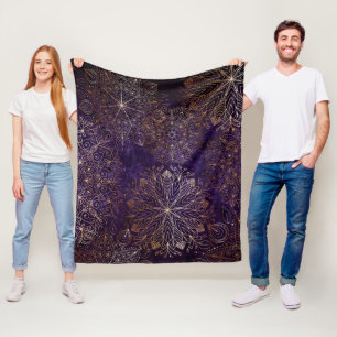 Cobertor De Velo Padrão Floral de Mandala Elegante Dourado e Roxo