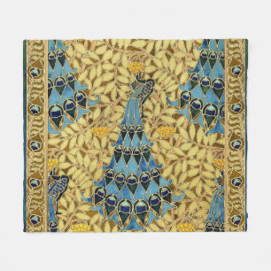 Cobertor De Velo Padrão Floral de Pavão Azul Art Nouveau Antigo