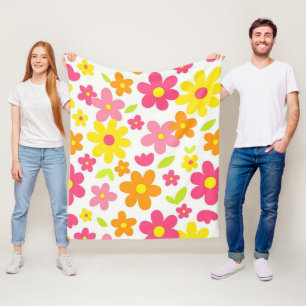 Cobertor De Velo Padrão Floral de Verão Brilhante Rosa e Amarelo Re